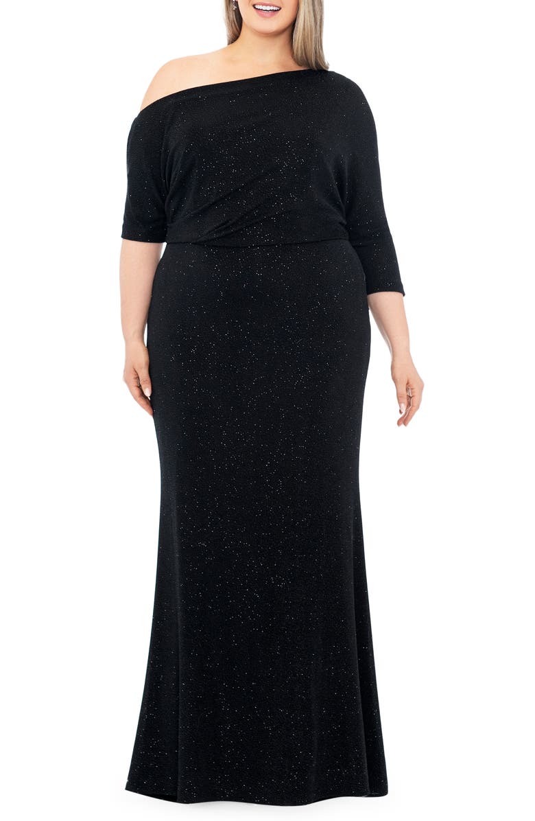 Betsy & Adam Glitter One-Shoulder Gown, Main, color,