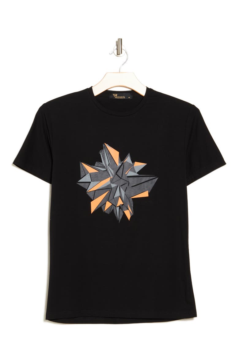 3D Abstract Graphic Print T-Shirt, Alternate, color, BLACK