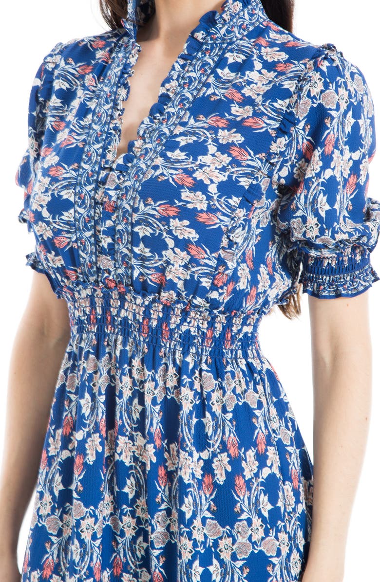 MAX STUDIO Ruffle Collar Print Tiered Maxi Dress, Alternate, color, Blue Floral Print