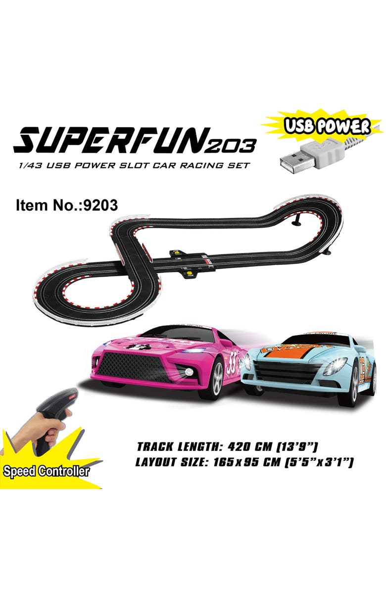 Joysway Superfun 203 1/43 Usb Power Slot Car Racing Set, 65x37 Inches, Alternate, color, Multicolored
