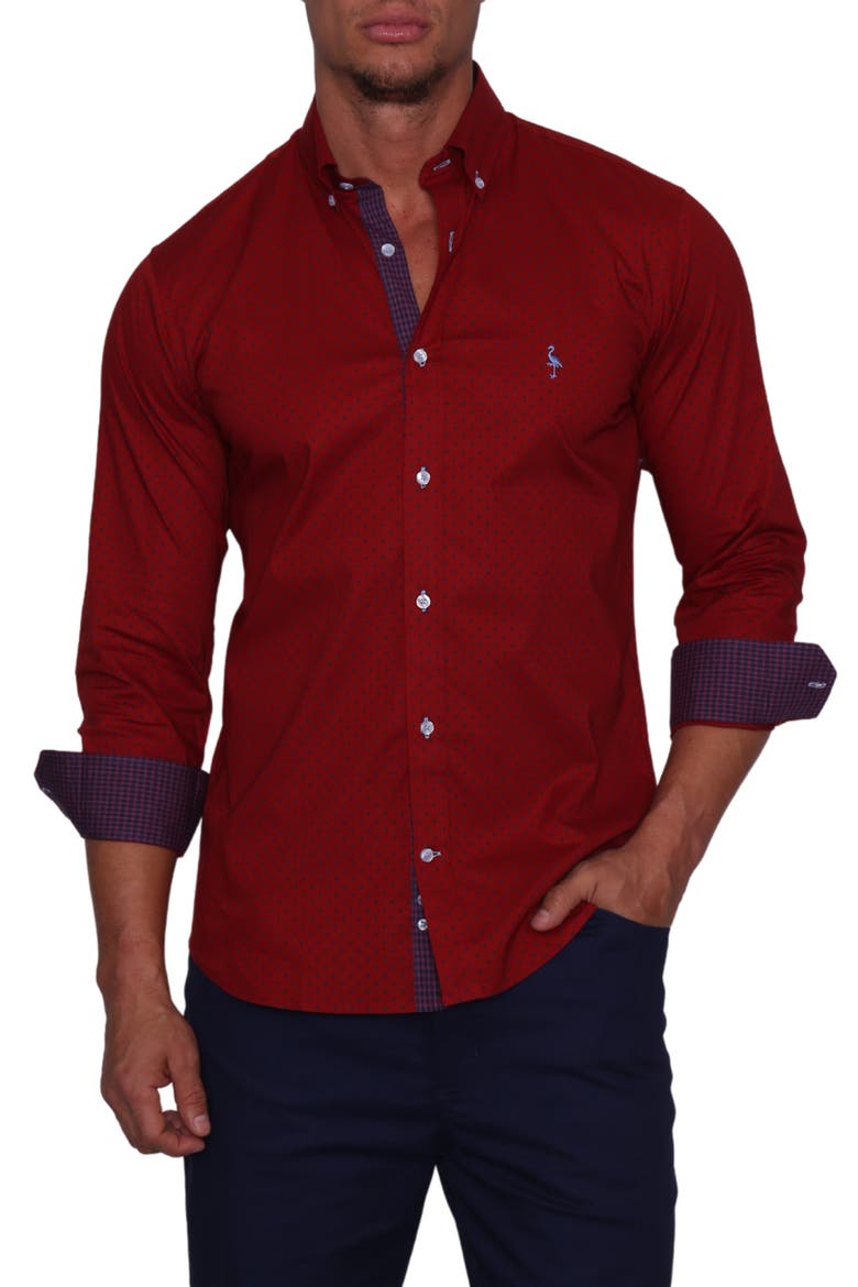 Red Dot Print Shirt, Main, color, BURGUNDY