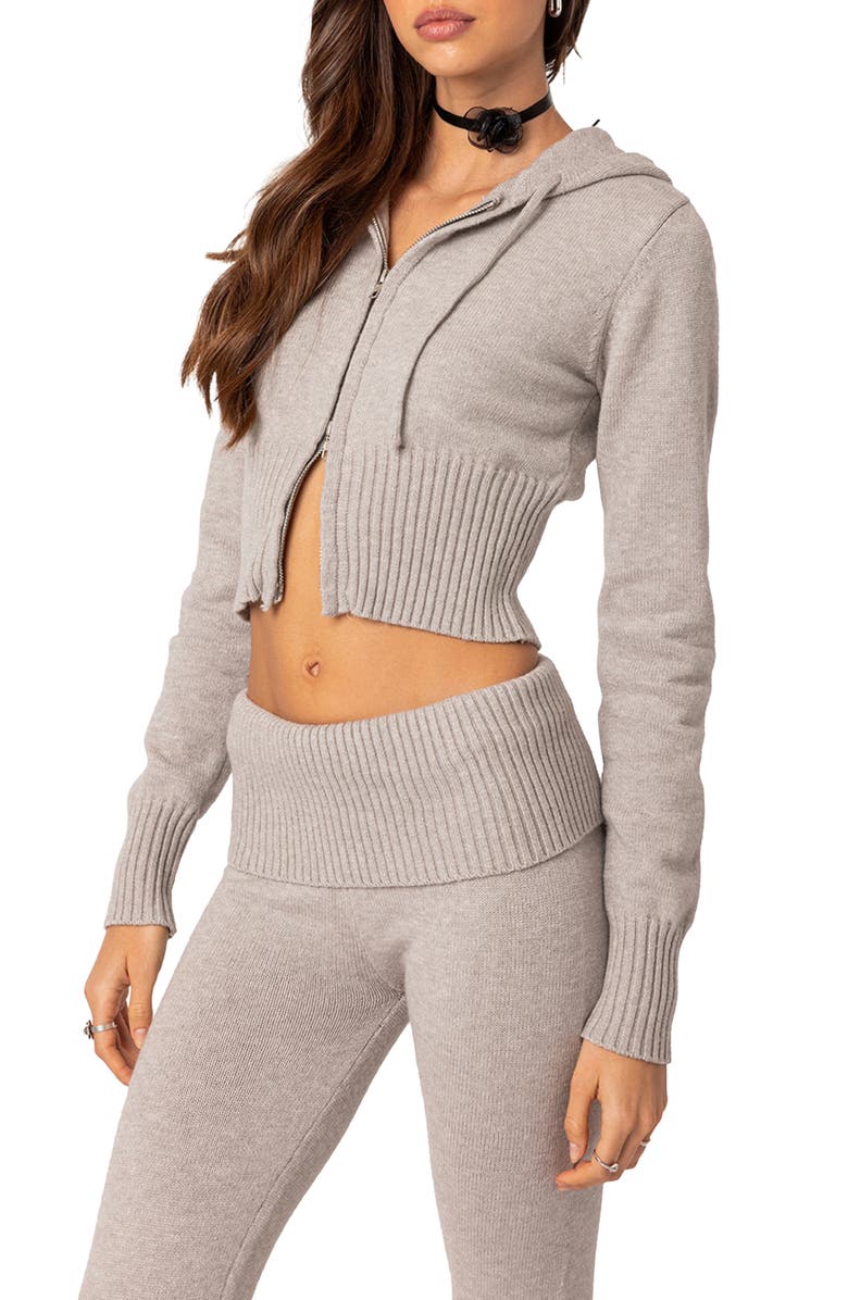EDIKTED Desiree Crop Zip-Up Sweater Hoodie, Alternate, color, 