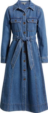 Wit & Wisdom Tie Waist Long Sleeve Denim Maxi Dress