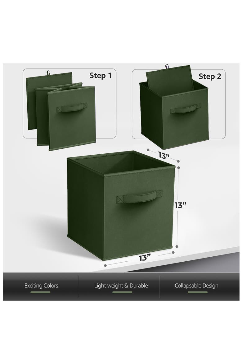 Set of 6 13-Inch Foldable Storage Cubes, Alternate, color, DARK GREEN