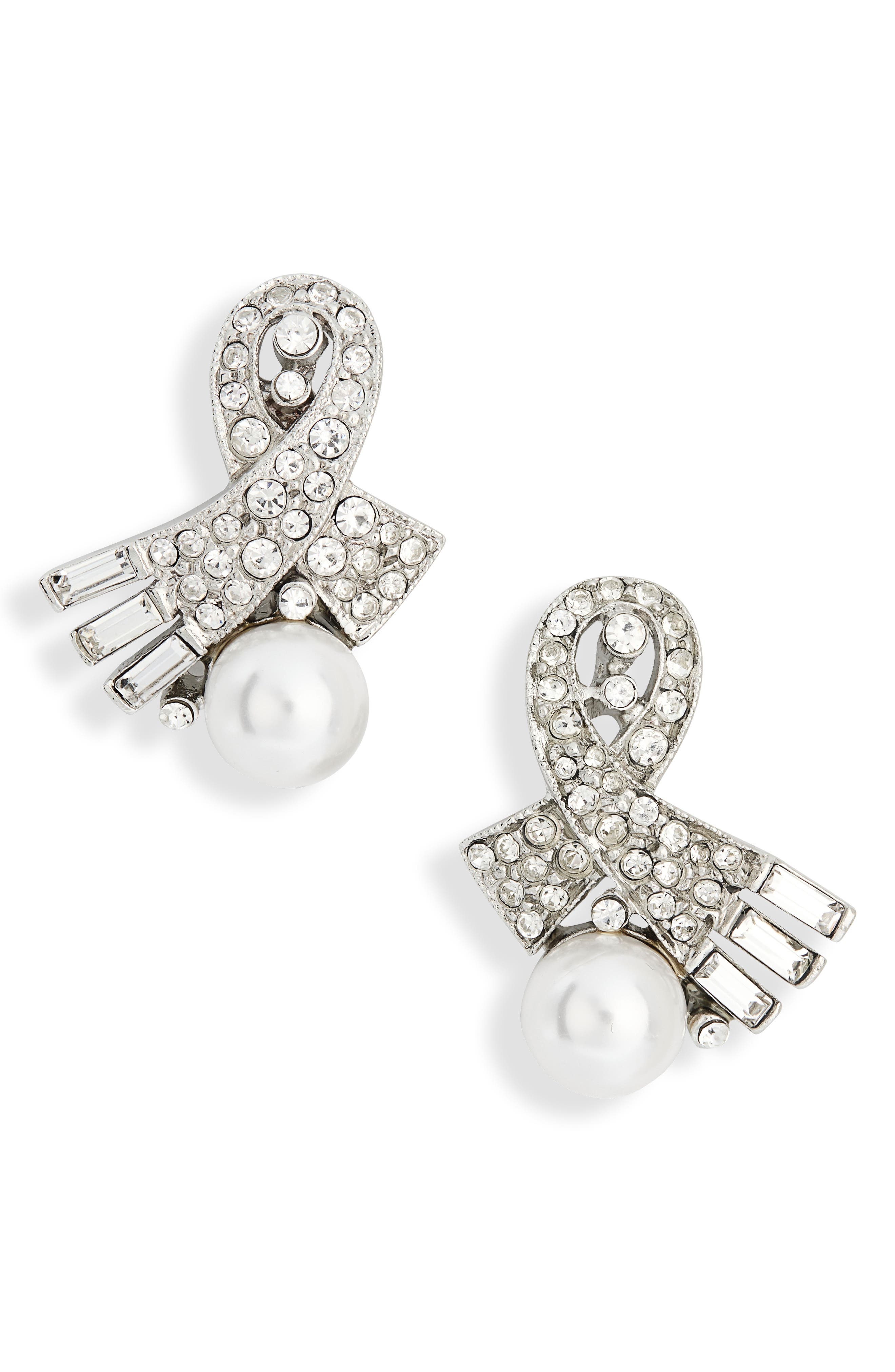 Kenneth Jay Lane Faux Pearl & Crystal Stud Earrings