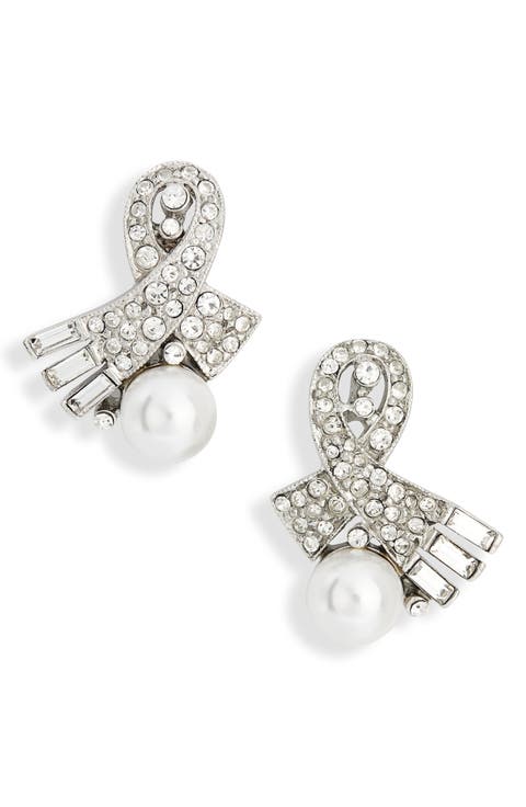 Faux Pearl & Crystal Stud Earrings