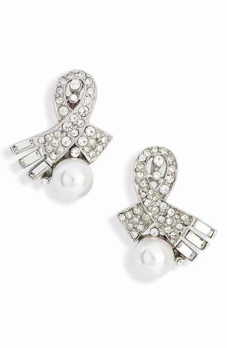 Kenneth Jay Lane Faux Pearl & Crystal Stud Earrings