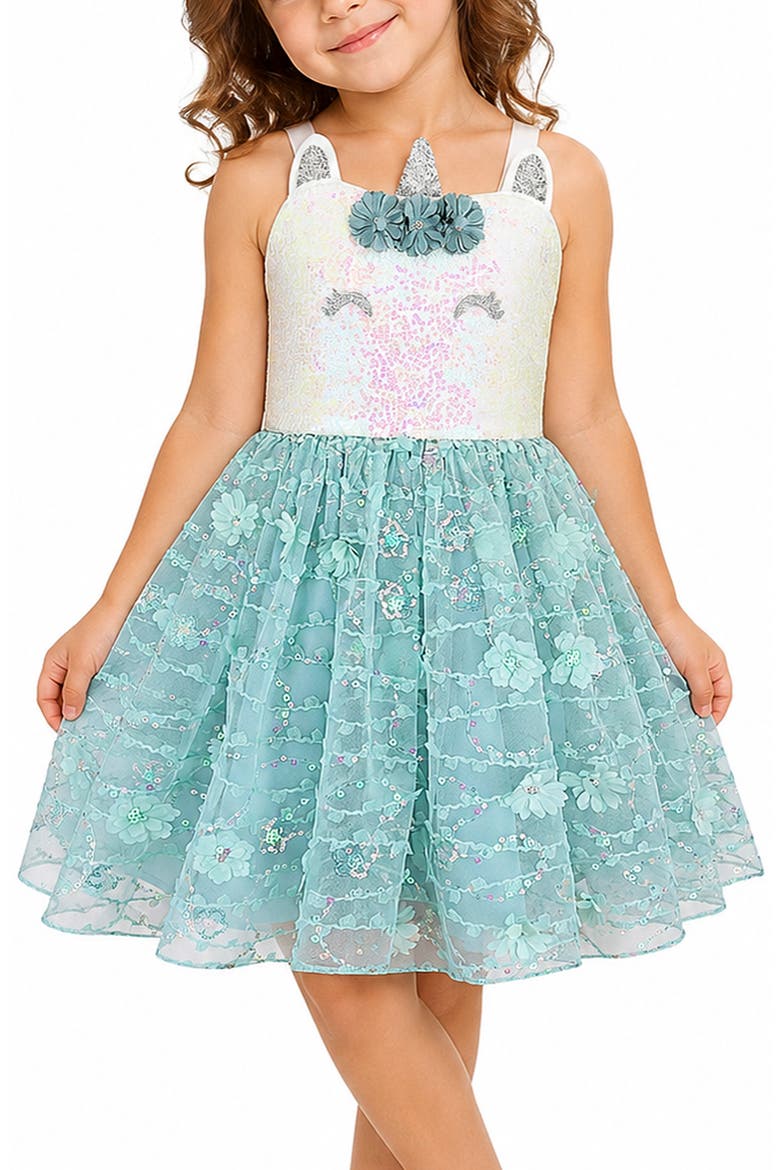 Kids' Unicorn Sequined Soutache Dress, Alternate, color, IVORY SAGE