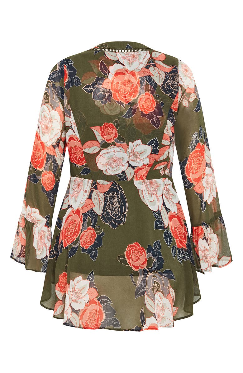 City Chic Mara Floral Print High-Low Peplum Top, Alternate, color, Green Floral