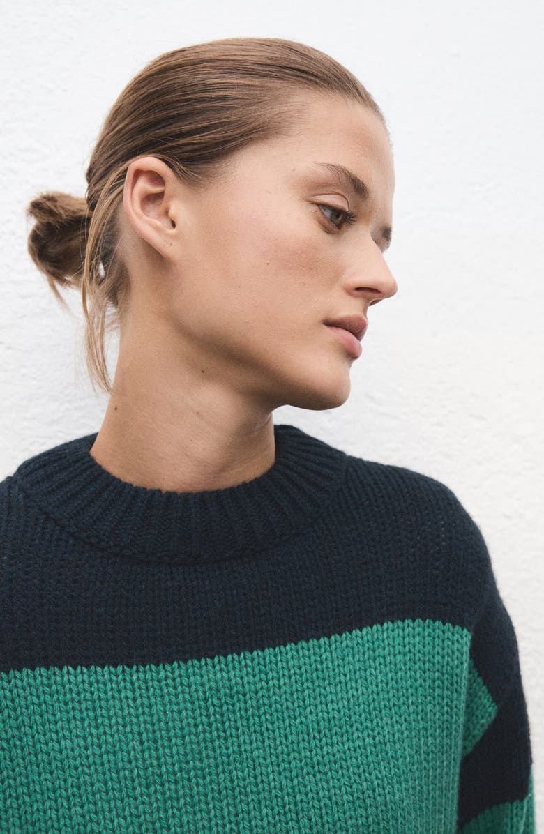 MANGO Knit Striped Sweater, Alternate, color, Green