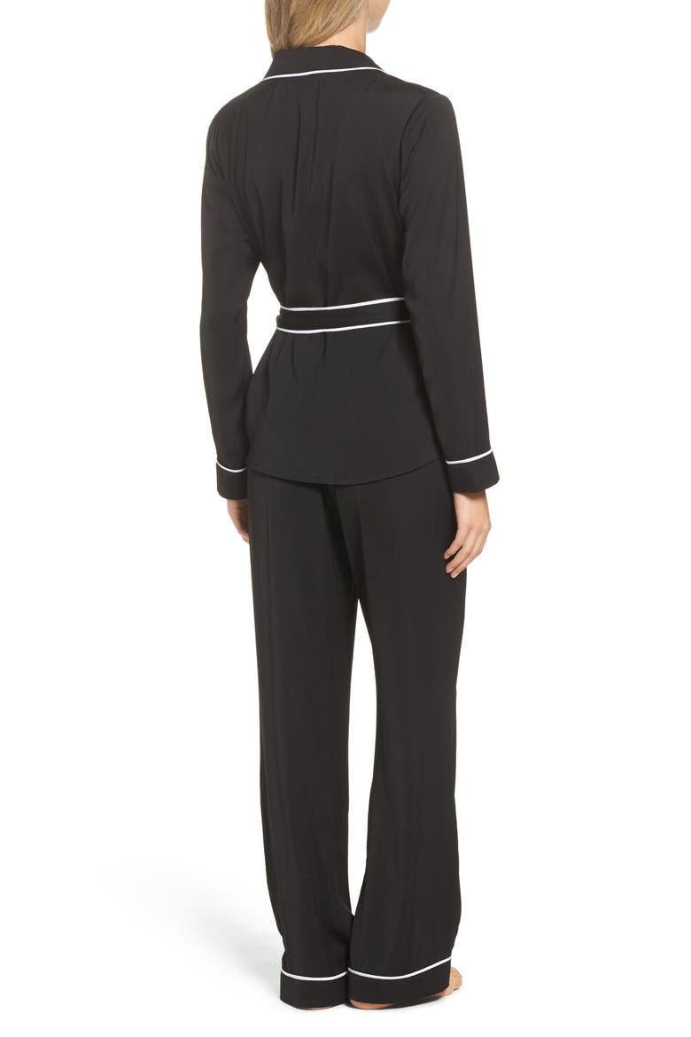 Belted Satin Pajamas (Nordstrom Exclusive), Alternate, color, BLACK