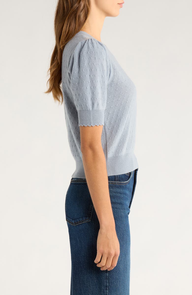 FRAME Puff Sleeve Pointelle Cashmere Sweater, Alternate, color, Grey Blue