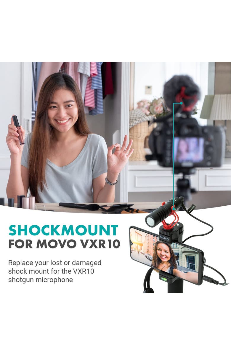 MOVO SMVXR10 Replacement Shockmount for VXR10 Shotgun Camera Microphone, Alternate, color, Black