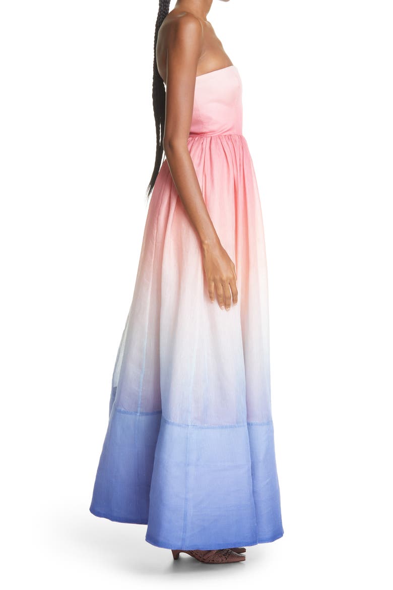 Postcard Strapless Silk & Linen Organza Gown, Alternate, color, OMBRE DAWN