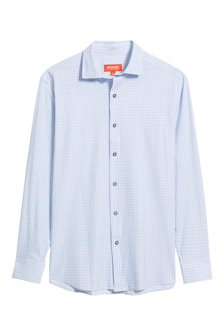 XC+™ Motion Microcheck Knit Button-Up Shirt, Alternate, color, WHITE/ NAVY GRID