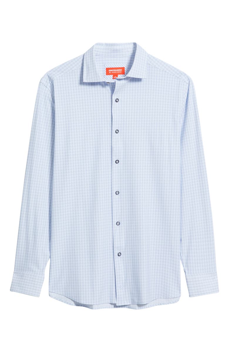 Johnston & Murphy XC+<sup>™</sup> Motion Microcheck Knit Button-Up Shirt, Alternate, color, White/ Navy Grid