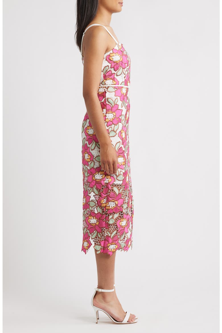 Embroidered Rose Midi Sheath Cocktail Dress, Alternate, color, PINK MULTI
