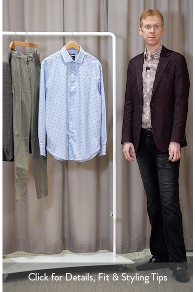 Slim Fit Blue Geometric Print Performance Dress Shirt video