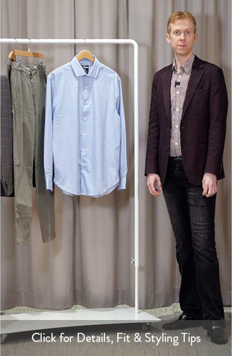 Slim Fit Blue Geometric Print Performance Dress Shirt, sales video thumbnail