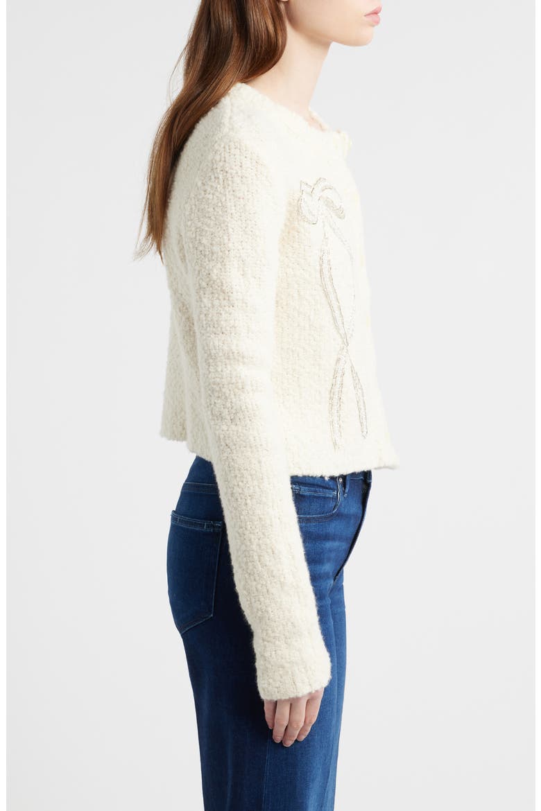Leocadia Embellished Bow Wool Blend Cardigan, Alternate, color, IVORY