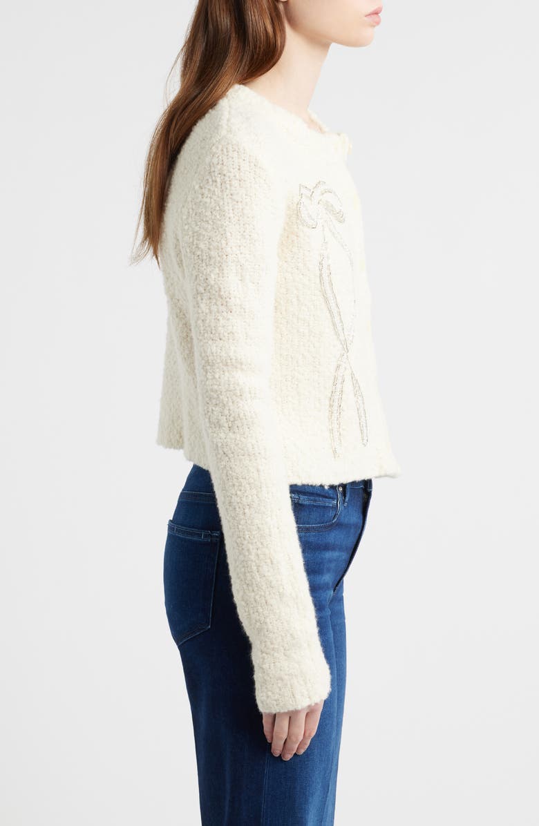 LoveShackFancy Leocadia Embellished Bow Wool Blend Cardigan, Alternate, color, Ivory