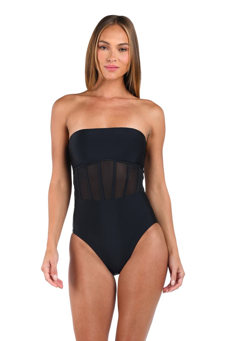 Bandeau One-Piece Swimsuit, Alternate, color, BLACK