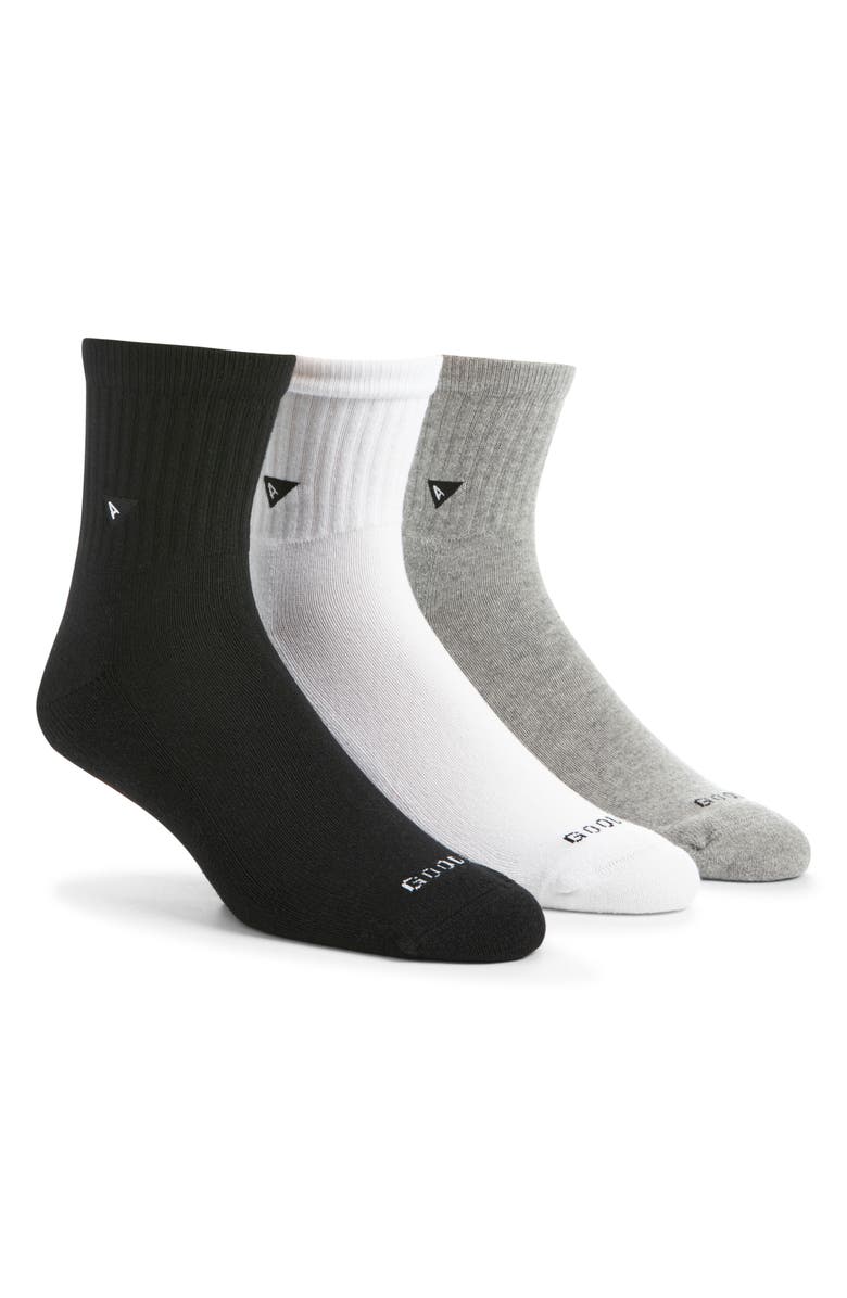 ARVIN GOODS Assorted 3-Pack Quarter Crew Socks, Main, color, Black/ White/ Grey