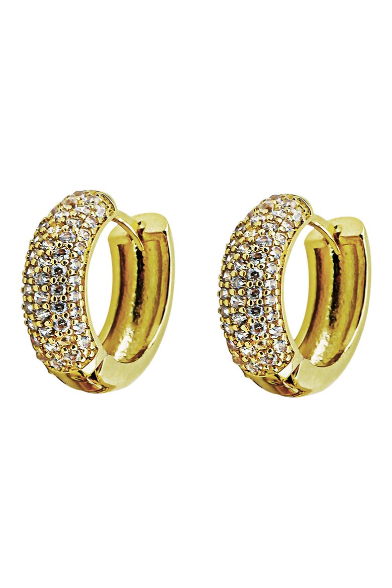 Pavé Crystal Huggie Hoop Earrings, Main, color, GOLD