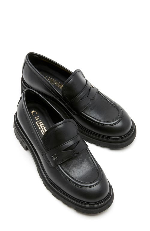 La Canadienne Doe Waterproof Platform Penny Loafer In Black