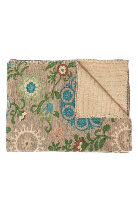 Vintage Cotton Kantha Throw Blanket