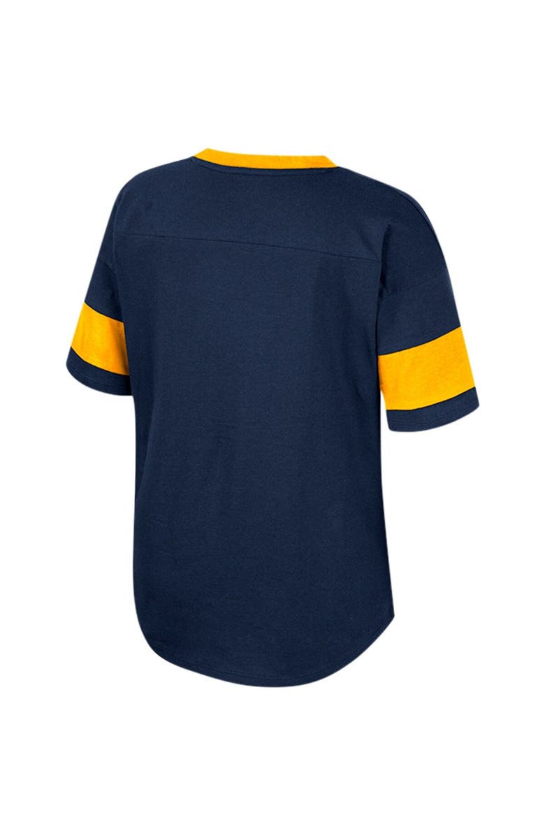 COLOSSEUM Girls Youth Colosseum Navy West Virginia Mountaineers Tomika Tie-Front V-Neck T-Shirt, Alternate, color, 