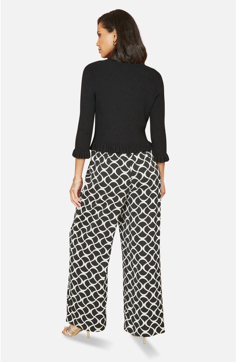 Yumi Tie Front Frilled Hem Ribbed Cardigan, Alternate, color, Black