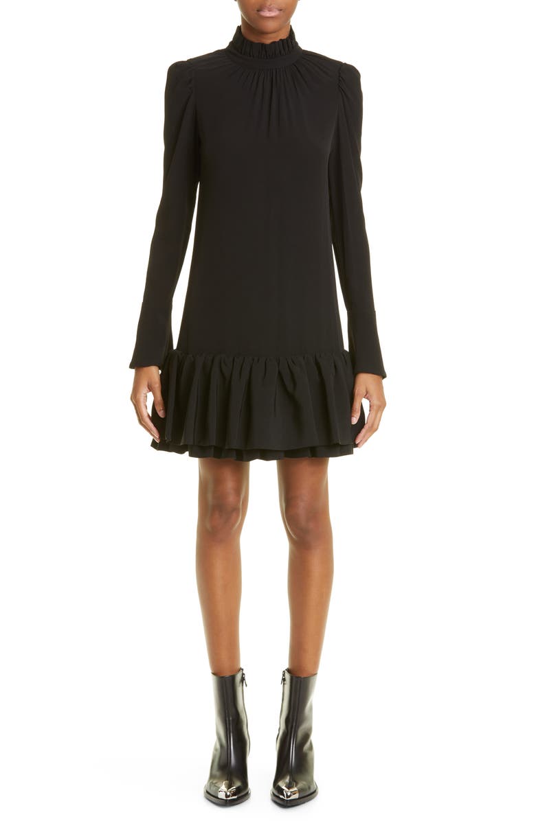 Rabanne Gathered Ruffle Hem Long Sleeve Minidress, Main, color,