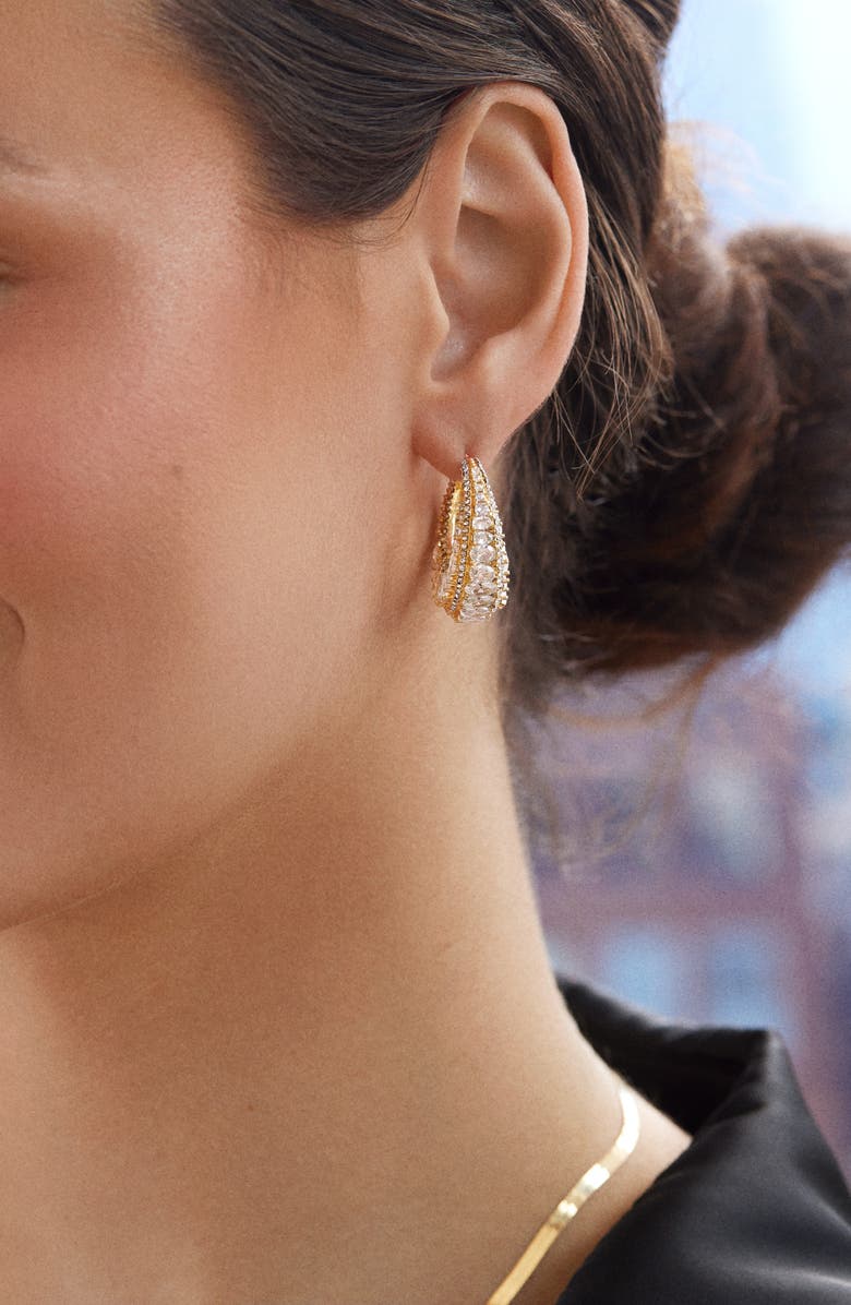 BaubleBar Lillian Pavé Cubic Zirconia Hoop Earrings, Alternate, color, Clear