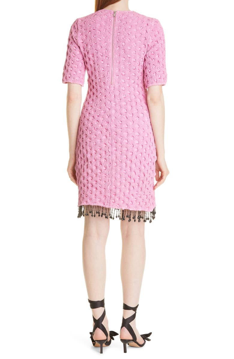 Ganni Smocked Satin Short Sleeve Dress, Alternate, color, 