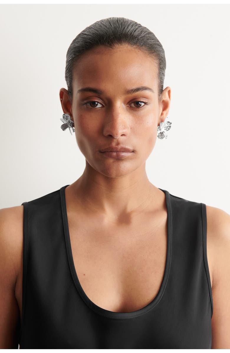 COS Mismatched Floral Earrings, Alternate, color, Silver