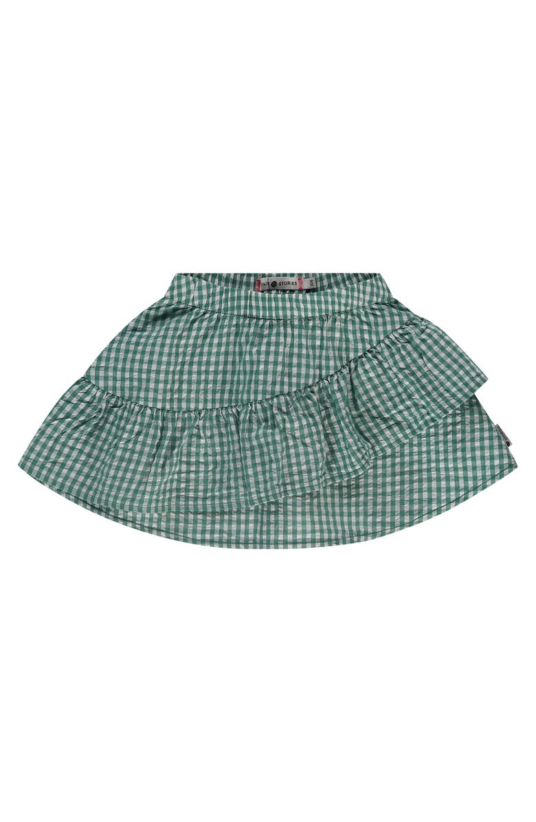 Stains and Stories by Babyface Gingham Woven Tiered Skirt, Main, color, Emerald