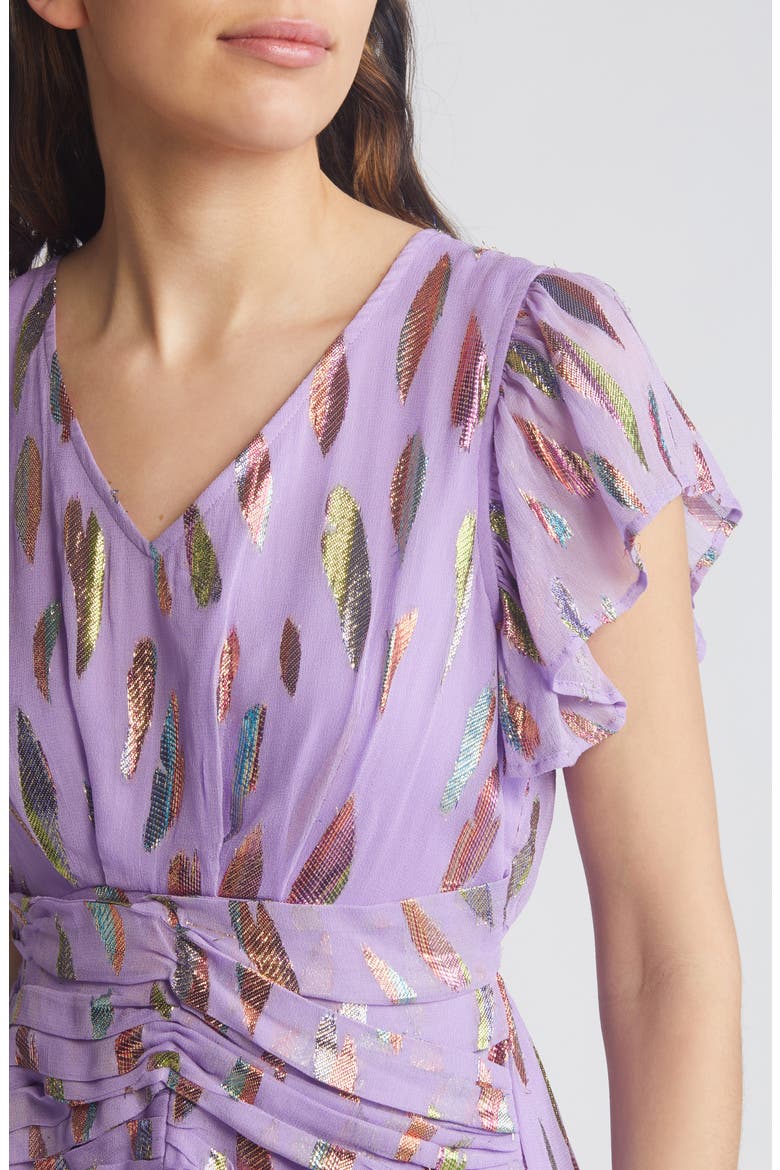 Palmina Metallic Leaf Print High-Low Dress, Alternate, color, PURPLE