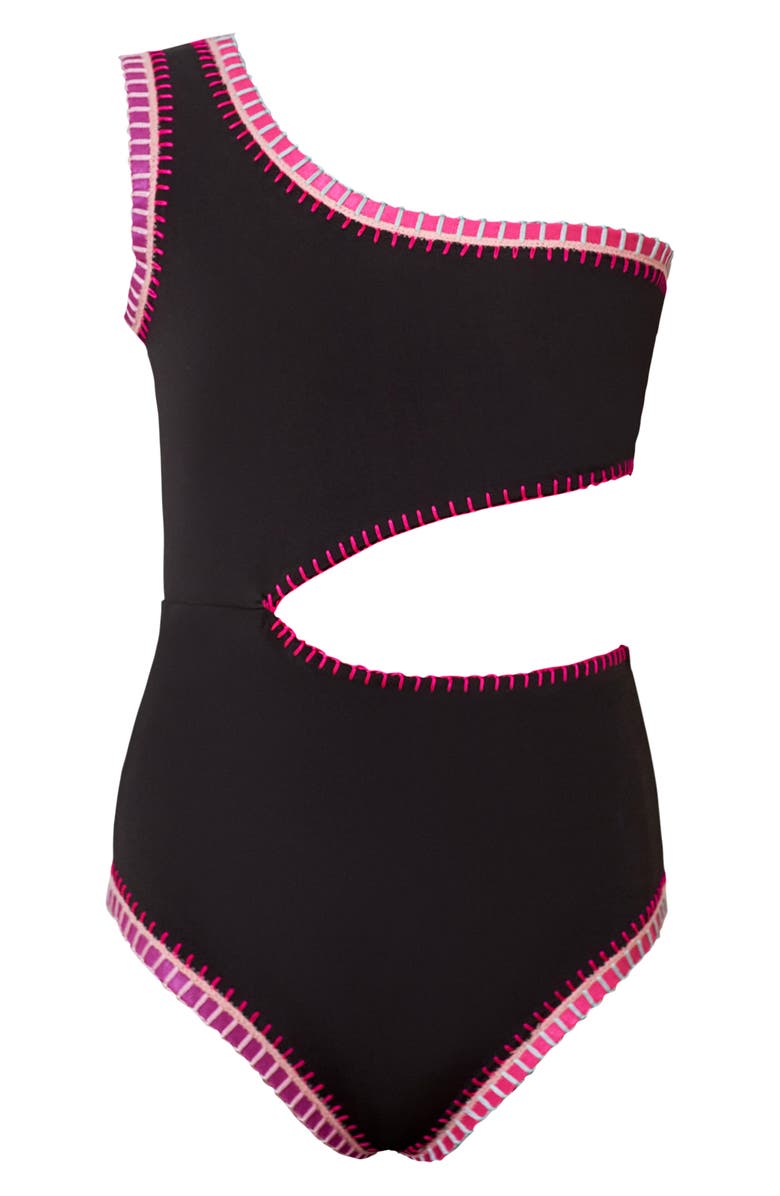 PQ SWIM Kids' Rainbow Embroidered Cutout One-Piece Swimsuit, Main, color, 