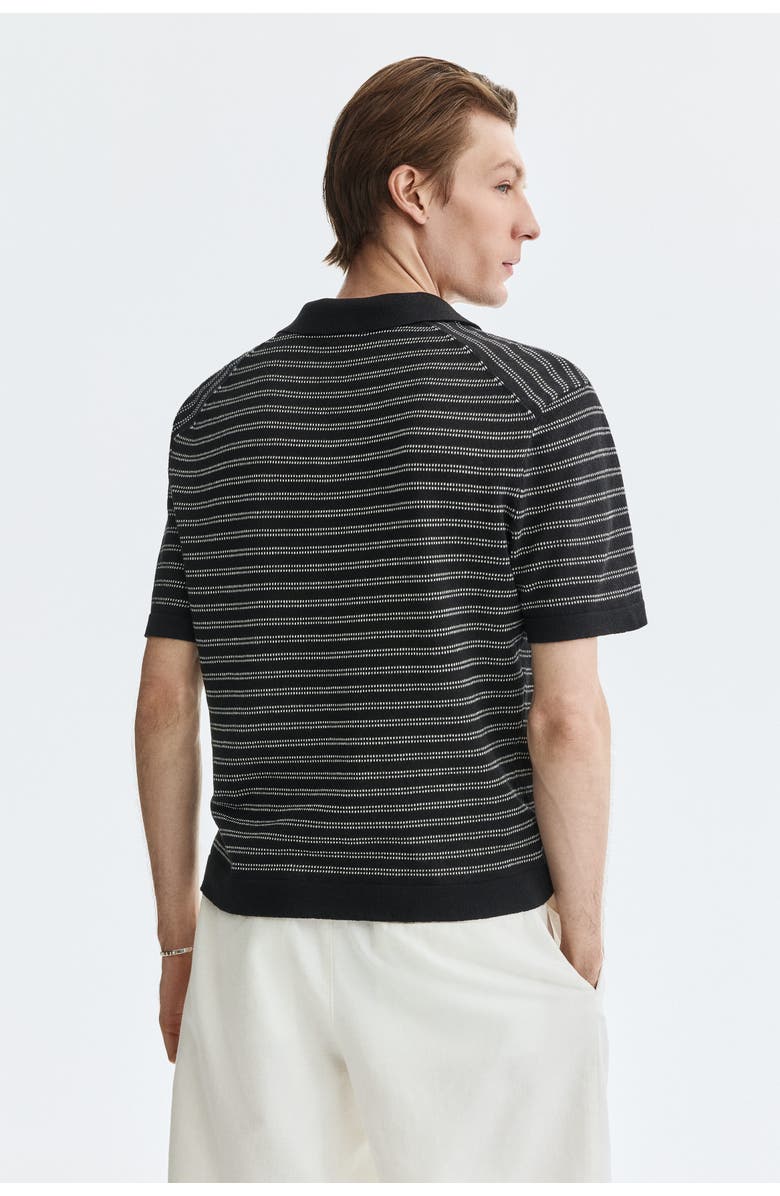 H&M Regular Fit Linen-blend Polo Shirt, Alternate, color, Black/Striped