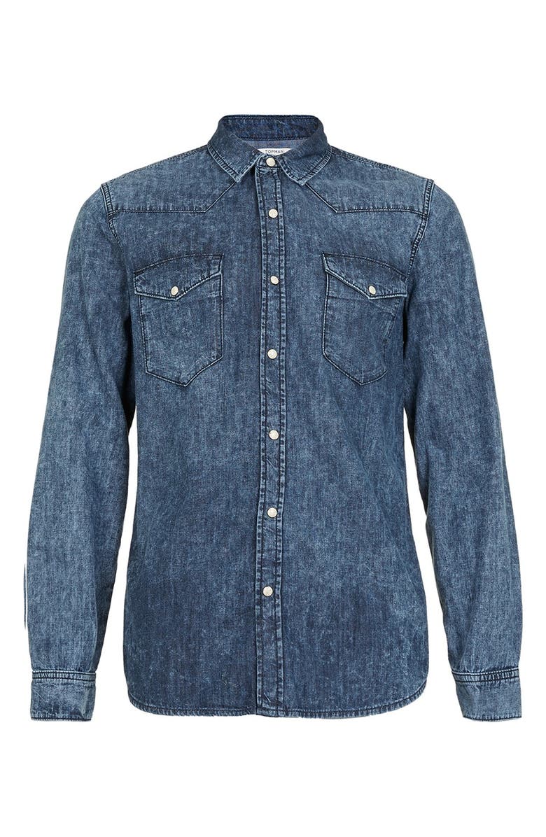 Topman Acid Wash Denim Western Shirt, Alternate, color,