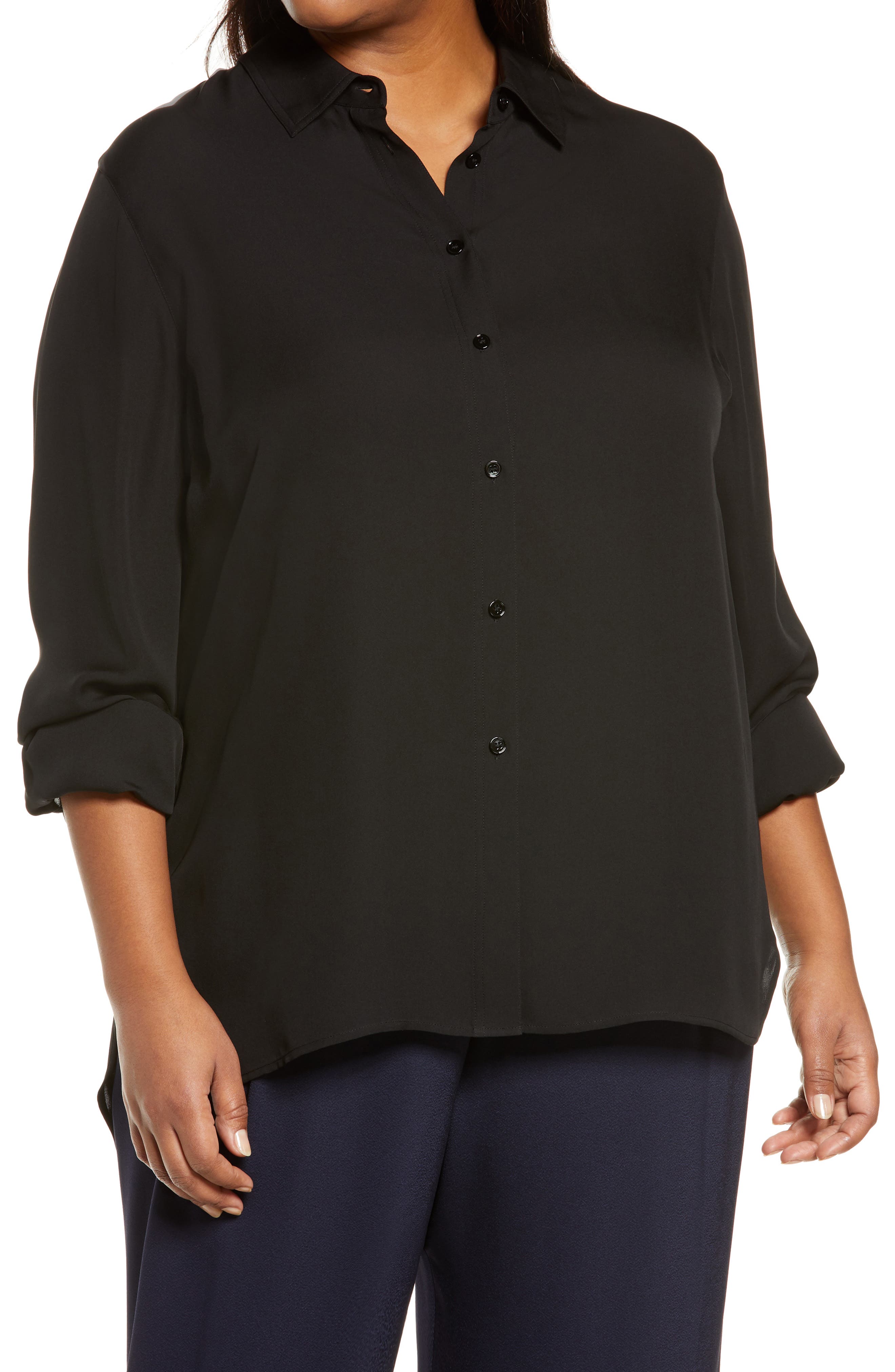 Vince Slim Fit Stretch Silk Button-Up Shirt