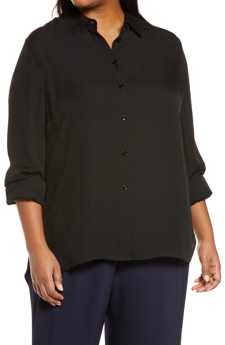 Vince Slim Fit Stretch Silk Button-Up Shirt, Main, color,