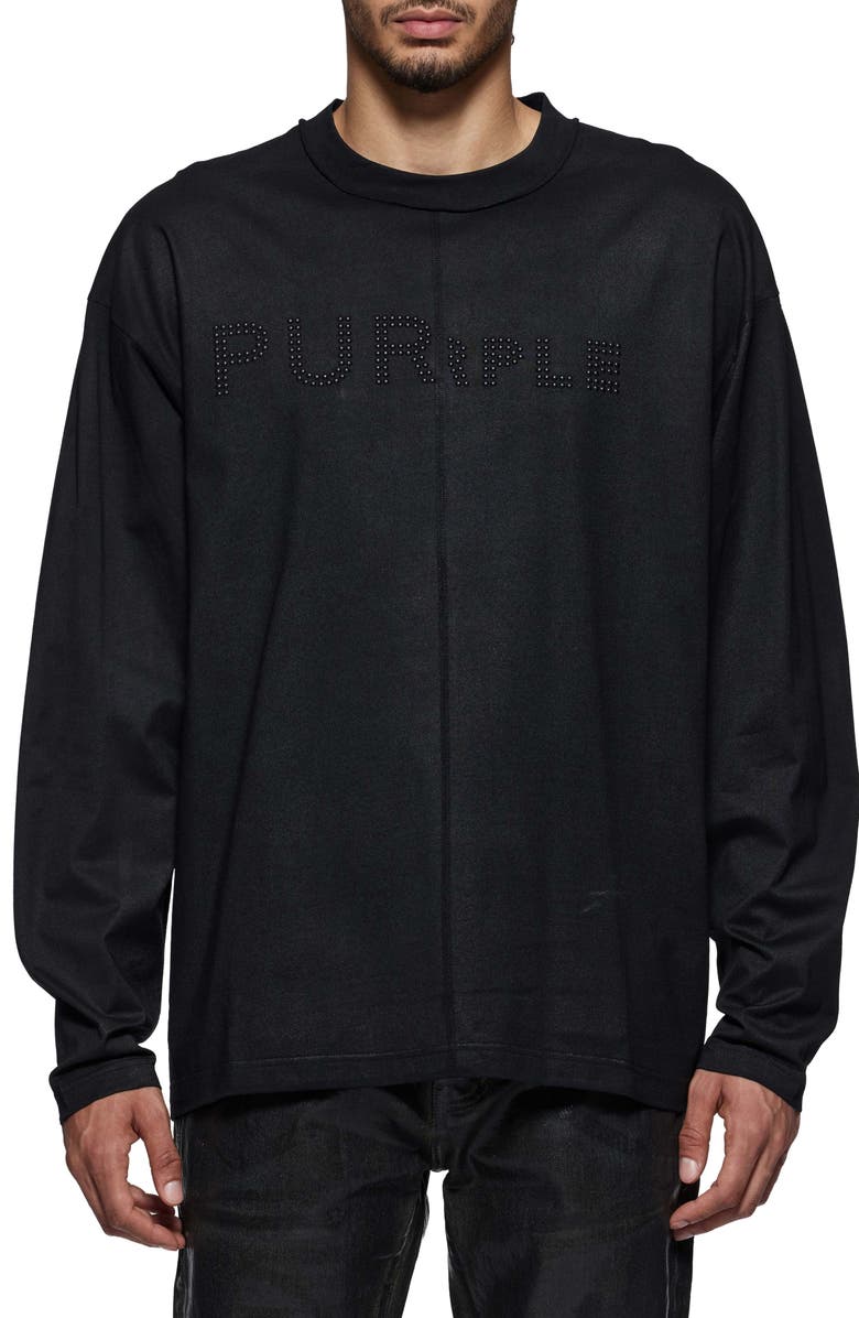 PURPLE BRAND Studded Logo Long Sleeve Cotton Jersey T-Shirt, Main, color,