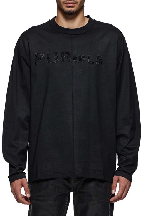 Studded Logo Long Sleeve Cotton Jersey T-Shirt