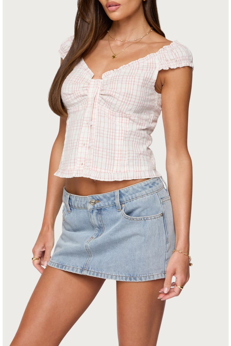 Dolsy Plaid Button-Up Top, Alternate, color, PINK