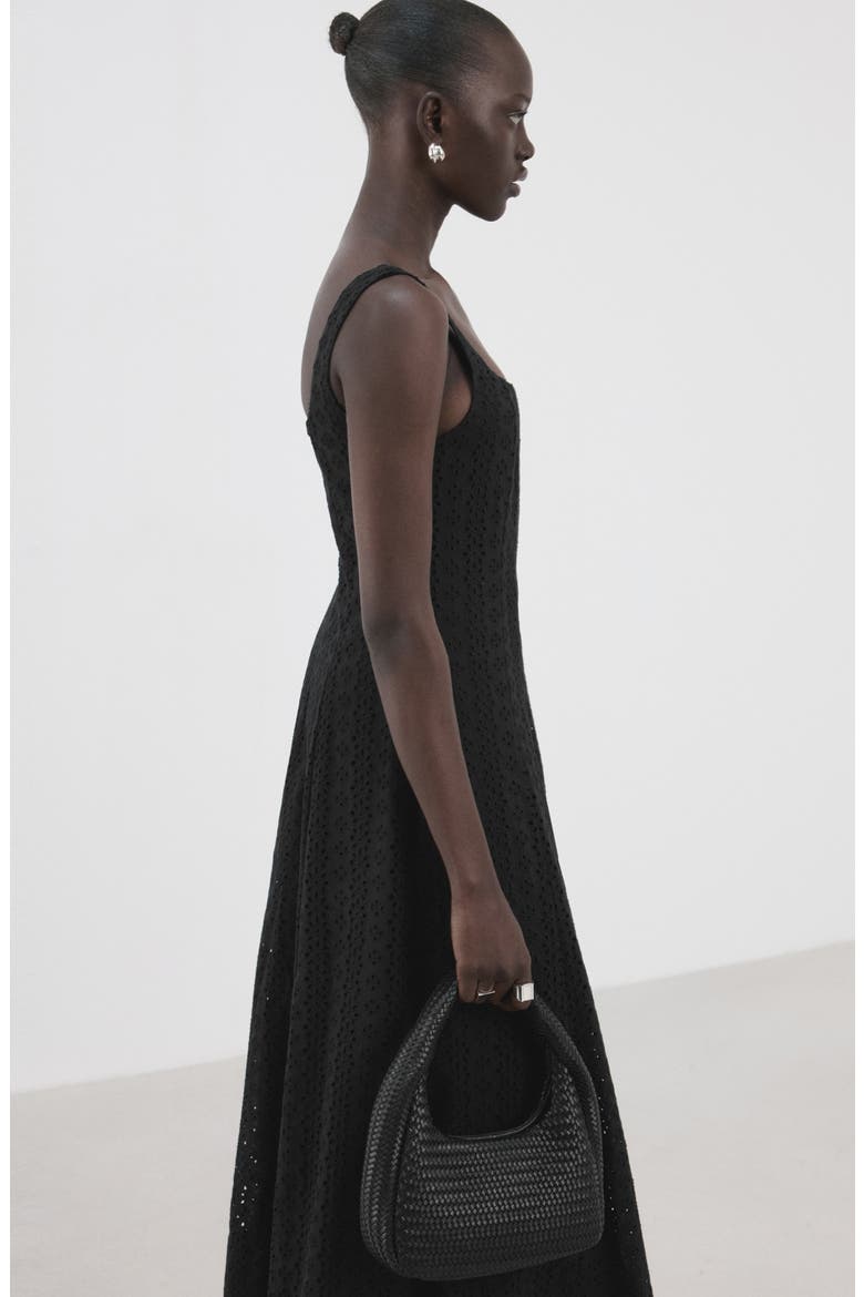Square Neck Cotton Eyelet Dress, Alternate, color, BLACK
