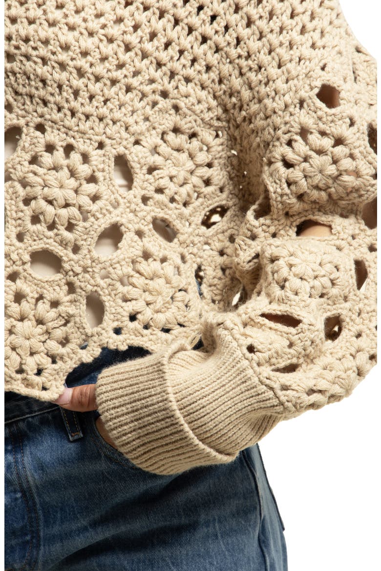 Chunky Crochet Cardigan Sweater, Alternate, color, BEIGE
