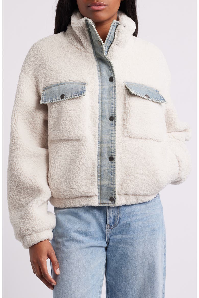 Faux Shearling & Denim Crop Jacket, Alternate, color, IVORY LIGHT DENIM COMBO
