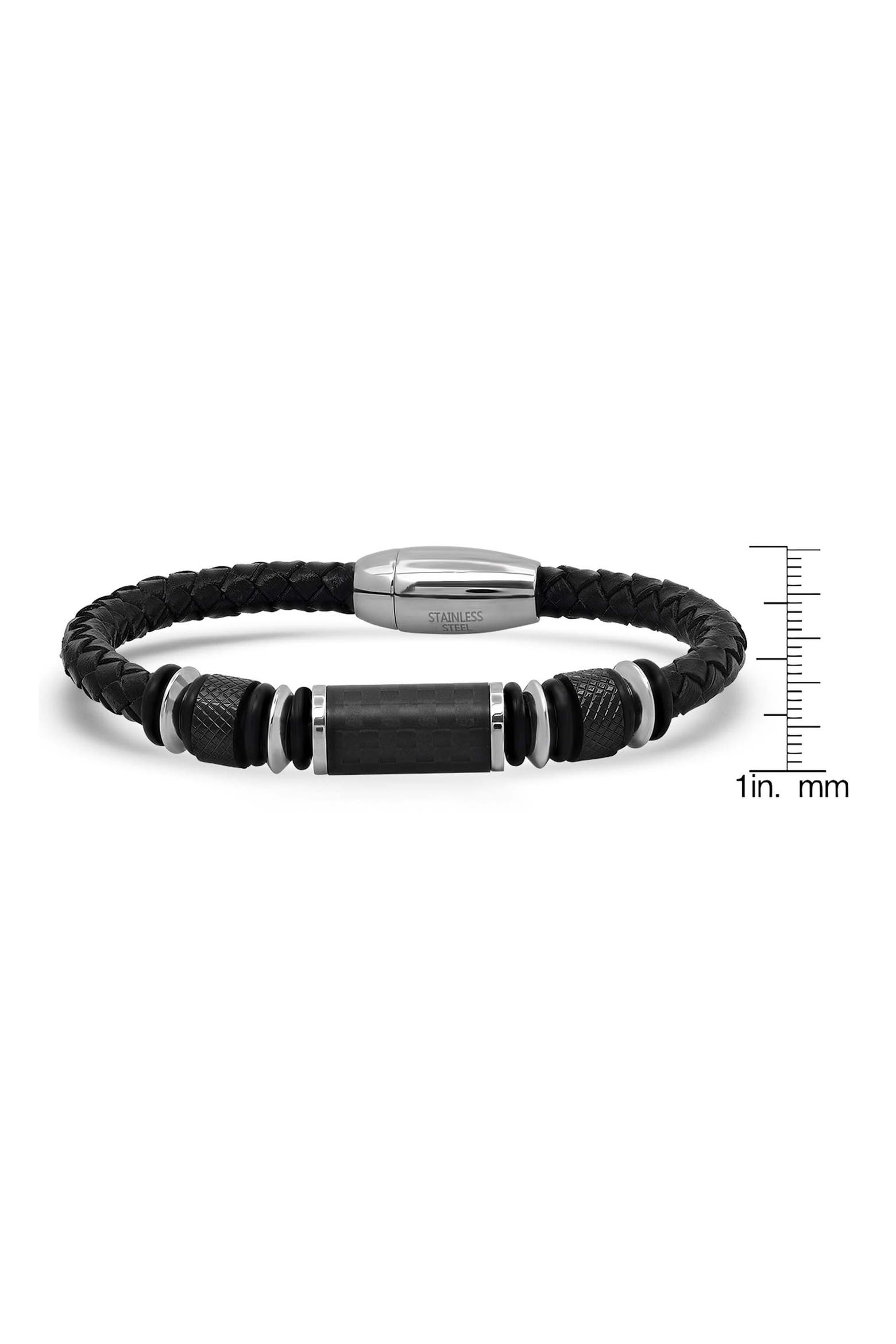 STEELTIME Men's Black Leather Beaded Bracelet (Men) | Nordstromrack